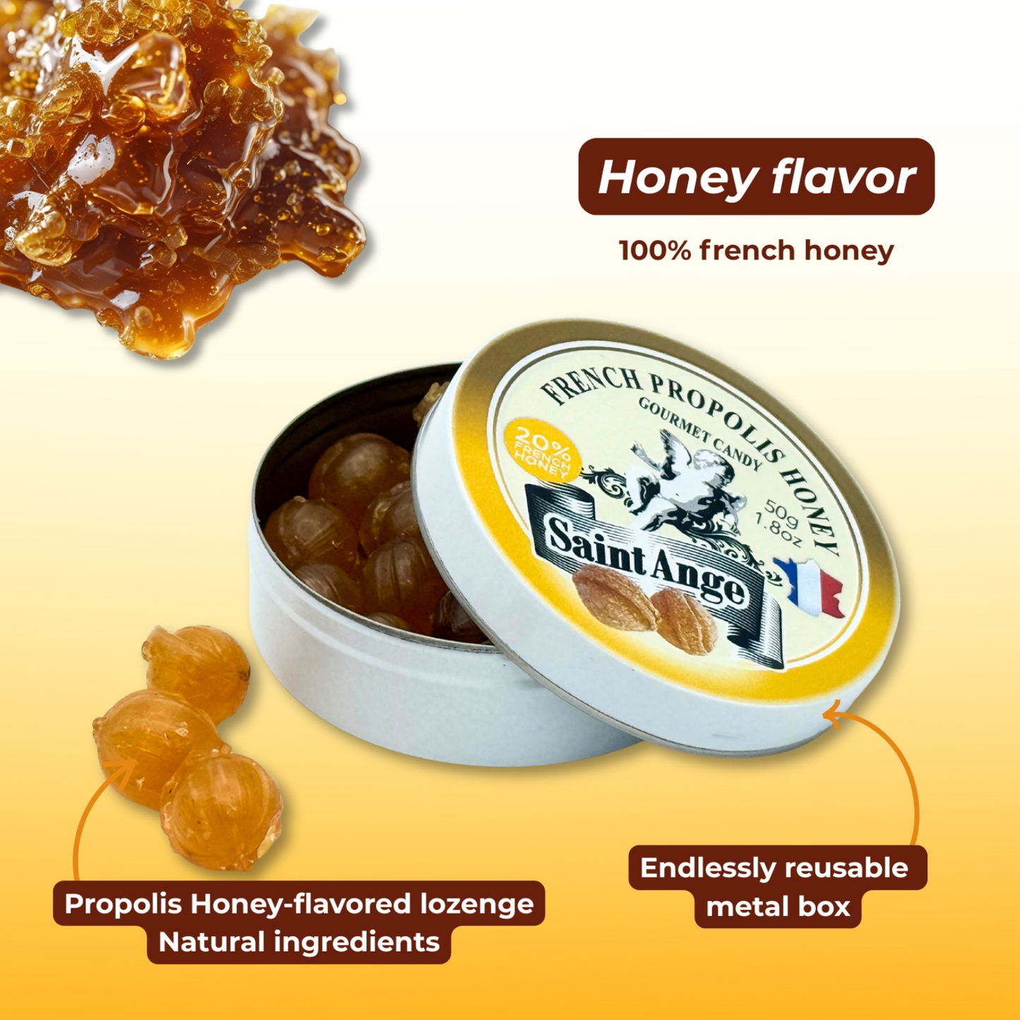 Saint Ange Honey Propolis - French Gourmet Natural Candy Tin