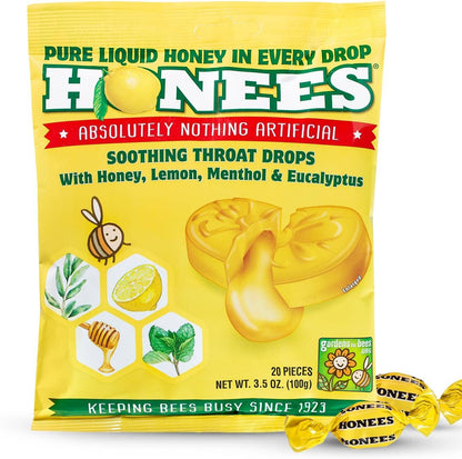 Honees Honey LEMON Cough Drops 20 Piece BAG